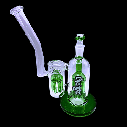 Chongz Wizard’s Sleeve dual percolator glass bong with green accents – 27.5cm
