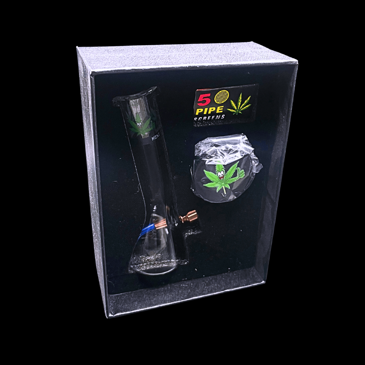 Boxed glass leaf waterpipe starter gift set