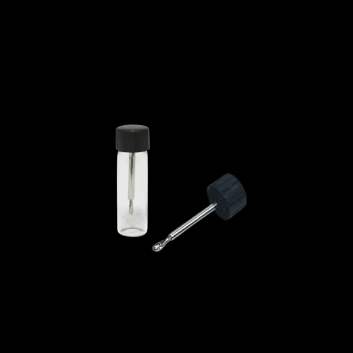 Clear mini snuff vial with micro spoon (5 cm) screw‑cap bottle