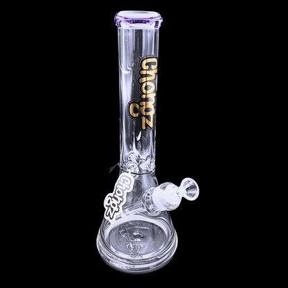 Chongz Heavyman clear glass beaker bong with purple accents – 35cm