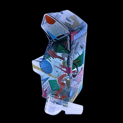 1. Rear three-quarter view of Hemper Totally Rad Arcade glass bong and cabinet shape