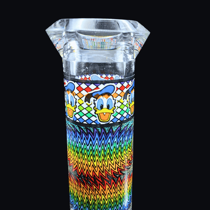 Crystal-cut mouthpiece and colourful artwork on Donald Duck bong