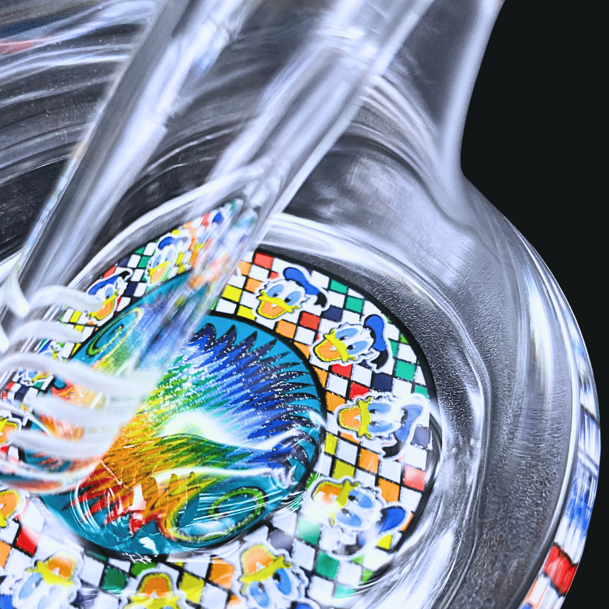 Close-up of decorative crystal-style base on Donald Duck glass bong
