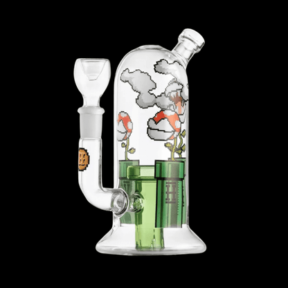 Side view of Hemper Gaming Flower Bong with green pipe showerhead percolator