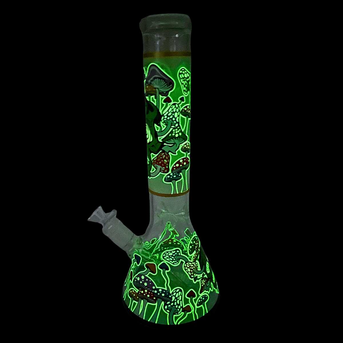 Shroom Skull glow-in-the-dark glass beaker bong illuminated green – 34cm