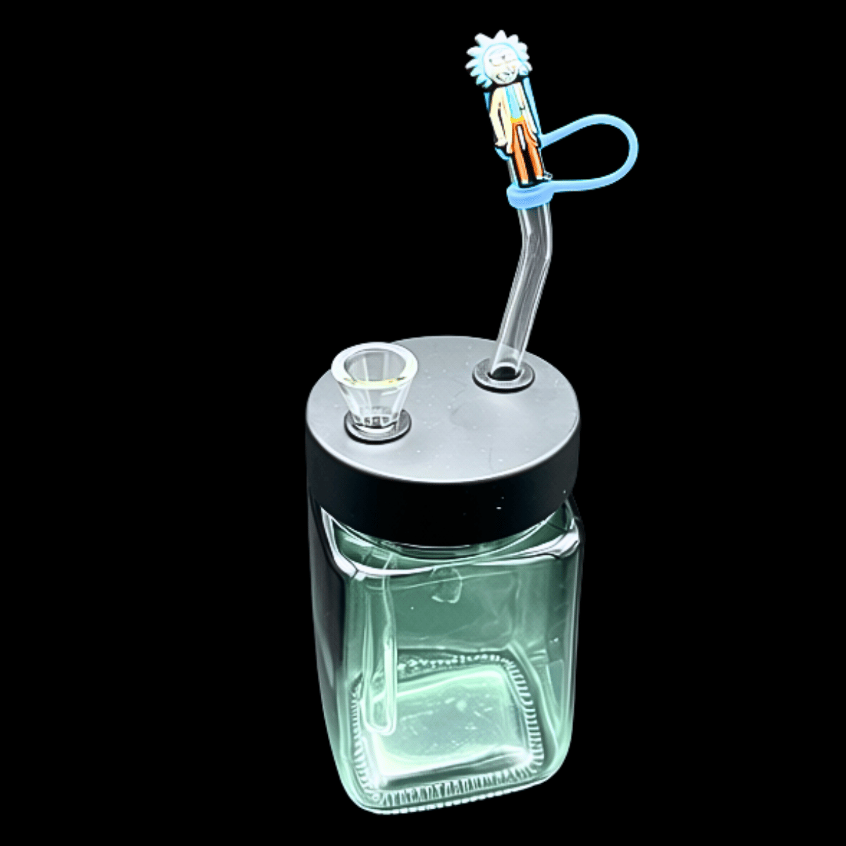 Clear Rick-inspired portable jar glass bong – front view
