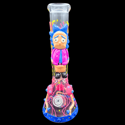 Rick and Morty-inspired 3D glass beaker bong – full front view