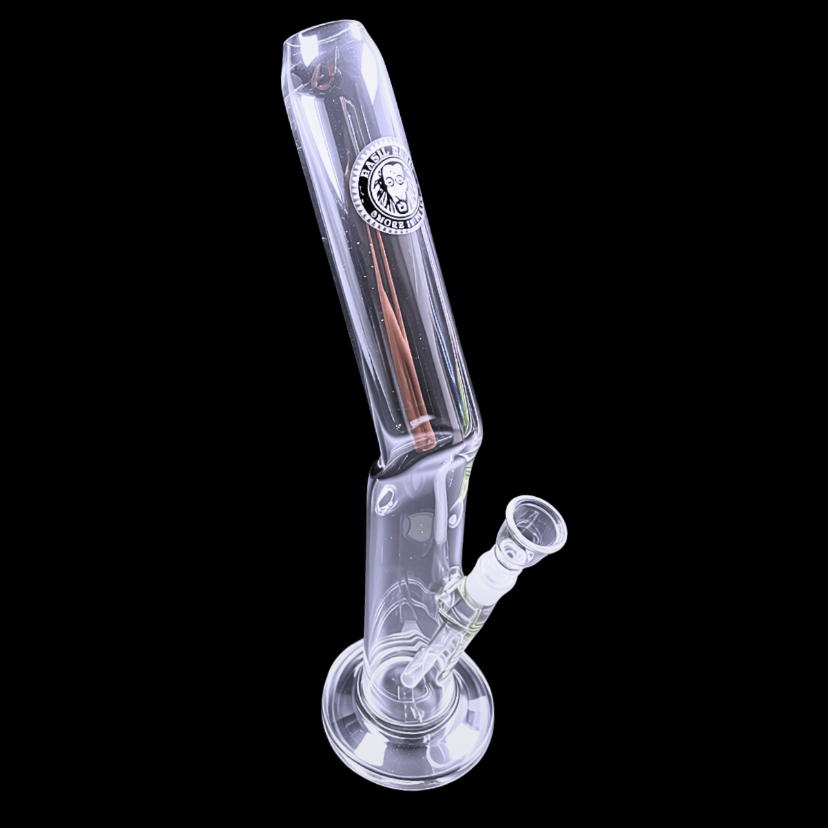 TitanDrop 45cm clear glass bong with an angled upper neck, wide round base and glass bowl