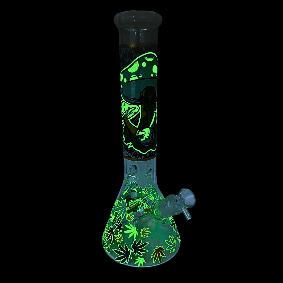 Toxic Cyclops glow-in-the-dark glass beaker bong illuminated green – 34cm