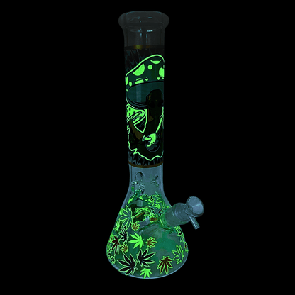 Toxic Cyclops glow-in-the-dark glass beaker bong illuminated green – 34cm