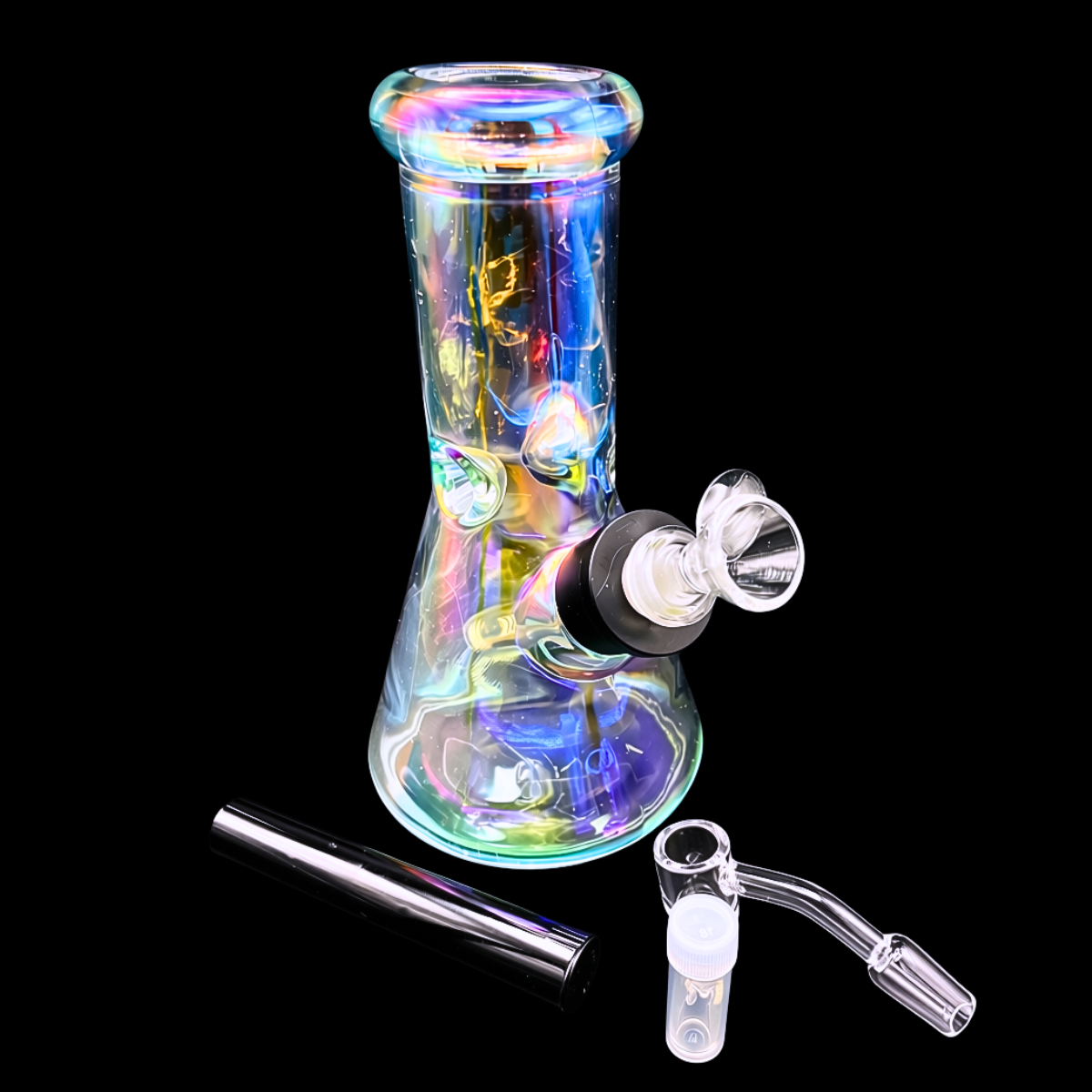 KaleidoChill rainbow glass ice-pinch bong with quartz banger and glass filter tip