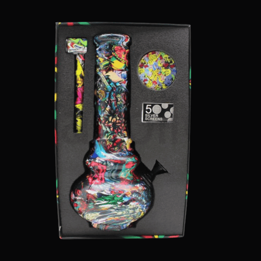 Graffiti Burst Glass Bong Gift Set — 25cm 4 Piece Kit