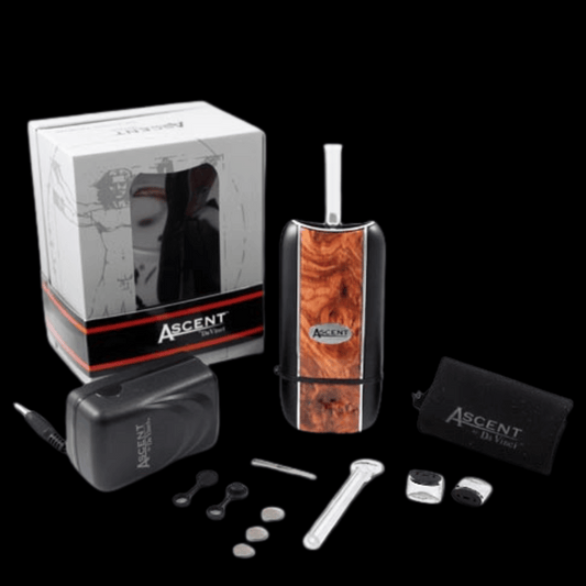 DaVinci Ascent Burl Wood portable vapouriser kit — device, charger and glass accessories