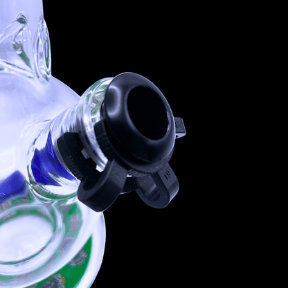 Close-up of the Day of the Dead glass bong bowl, joint and ice-catcher section