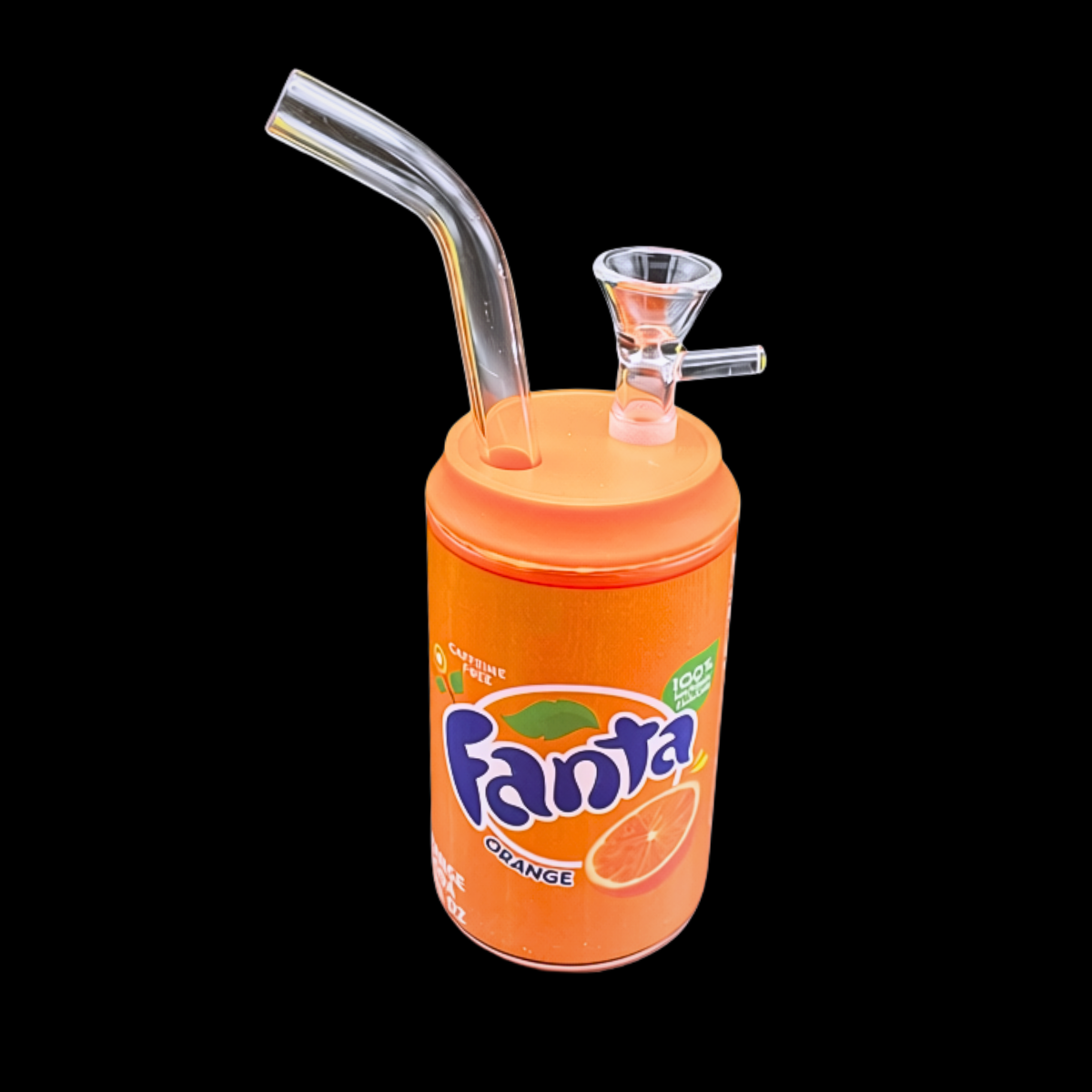 Fanta-style orange drinks can mini glass bong assembled