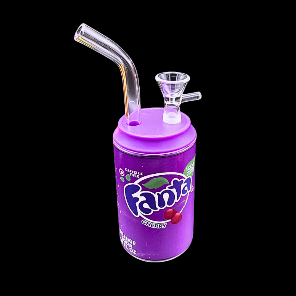 Cherry Fanta-style purple drinks can mini glass bong assembled