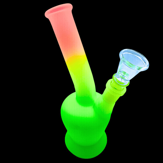 Fluorescent 15cm bent-neck glass bong in neon green and orange