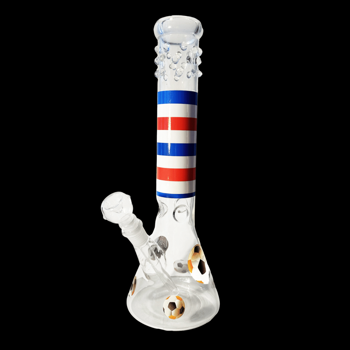 Red white and blue football glass ice bong with beaker base – 36cm