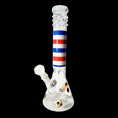 Red white and blue football glass ice bong with beaker base – 36cm