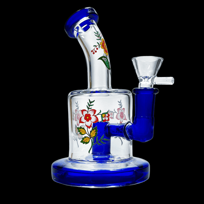Flora Mini Glass Percolator Bong 15cm – dark blue trim