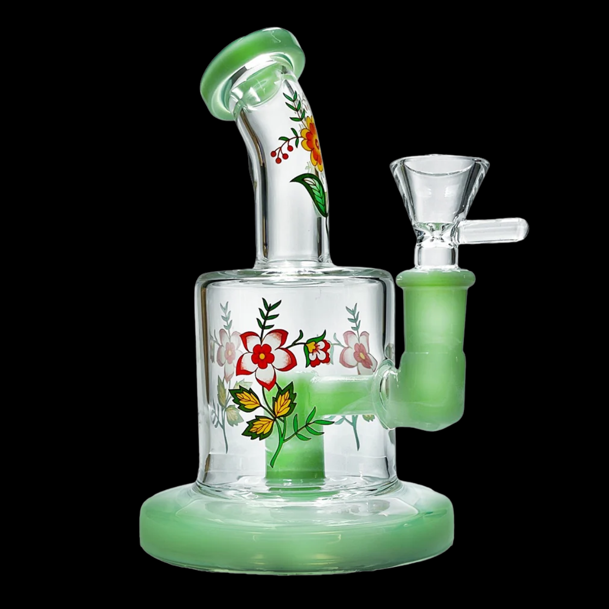 Flora Mini Glass Percolator Bong 15cm – pastel green trim