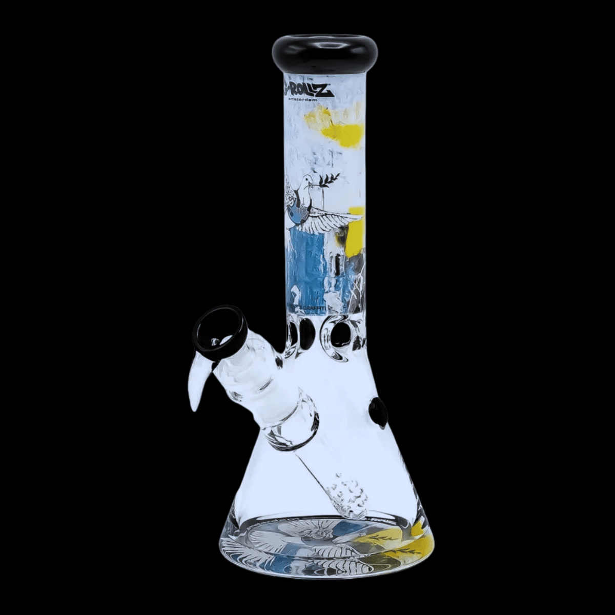 Front view of G-Rollz Armoured Dove graffiti beaker bong – 35cm