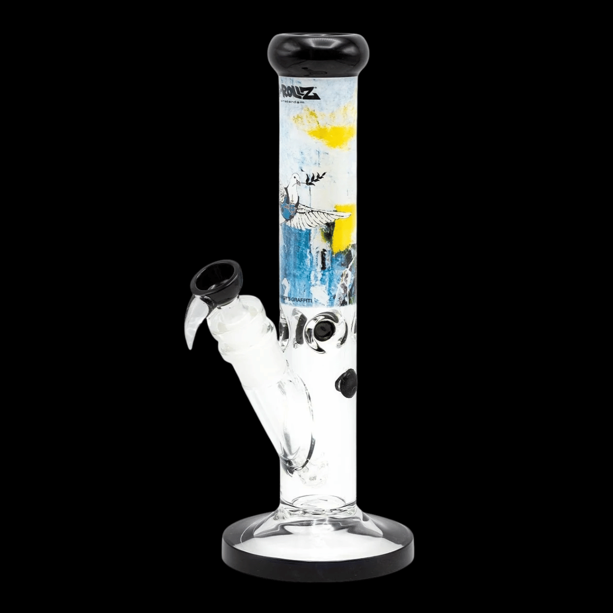 G-Rollz Banksy-inspired Bulletproof Dove graffiti glass bong with tree-arm percolator – 35cm