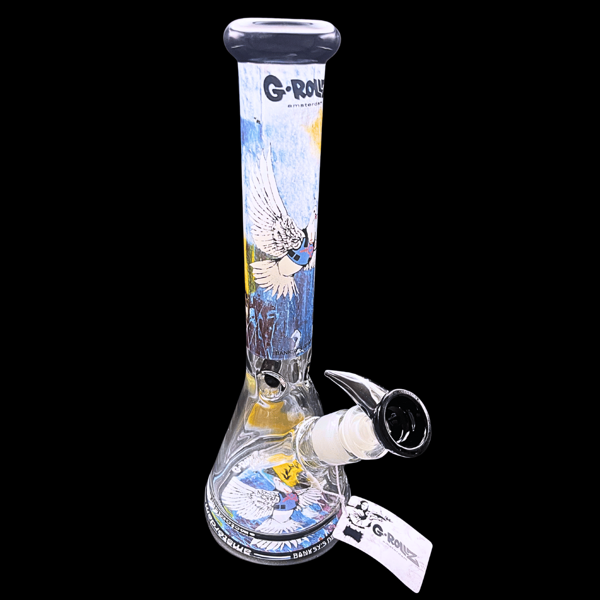 G-Rollz Banksy-inspired Armoured Dove percolator bong side view – 35cm