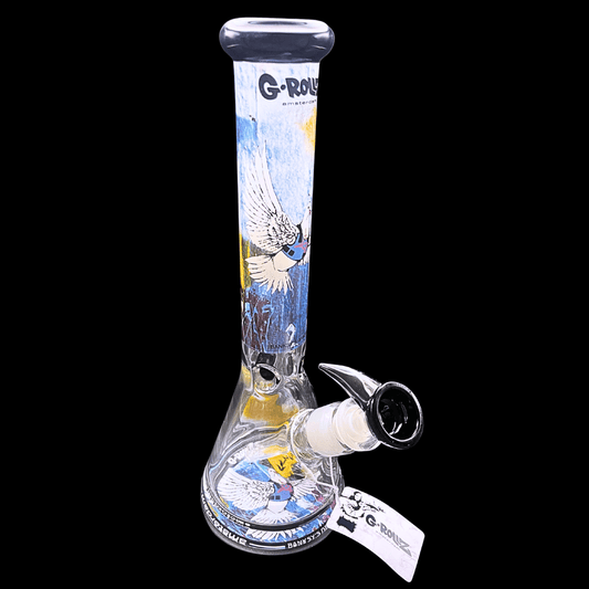 G-Rollz Banksy-inspired Armoured Dove percolator bong side view – 35cm