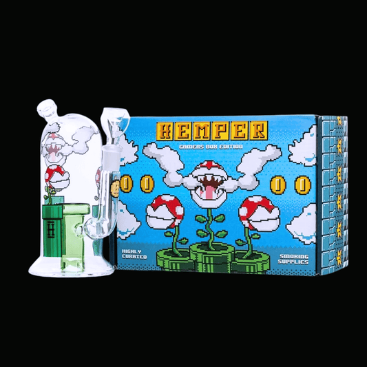 Hemper Gaming Flower glass bong with retro pixel presentation box