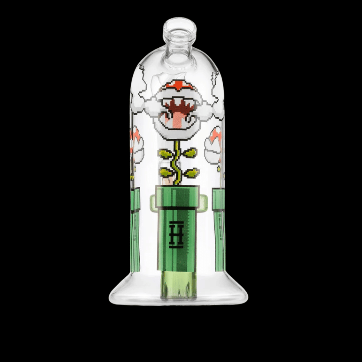 Front view of 18cm Hemper retro gaming glass bong with flower artwork