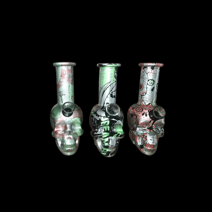  Assorted 14cm glass skull bongs in mixed colours