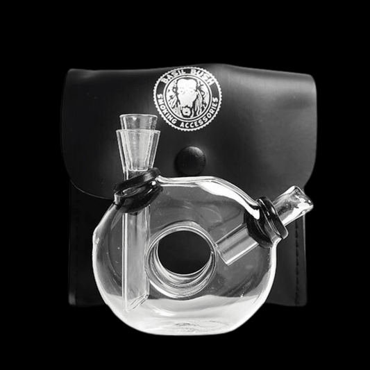 Compact borosilicate glass travel bong with sleek, minimalist shape