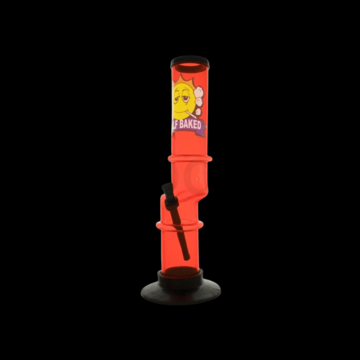 Red Half Baked Smiley 30cm acrylic bong with cartoon artwork