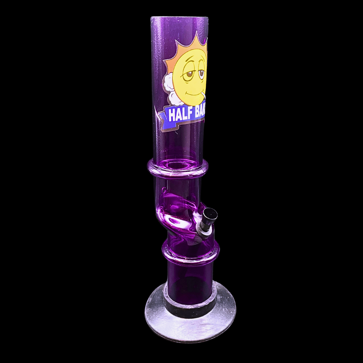 Purple Half Baked Smiley 30cm acrylic bong with cartoon artwork