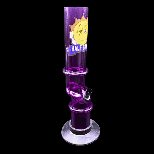 Purple Half Baked Smiley 30cm acrylic bong with cartoon artwork