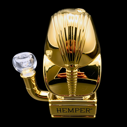  Rear view of the Hemper Golden Pharaoh bong showing its gold finish and glass bowl