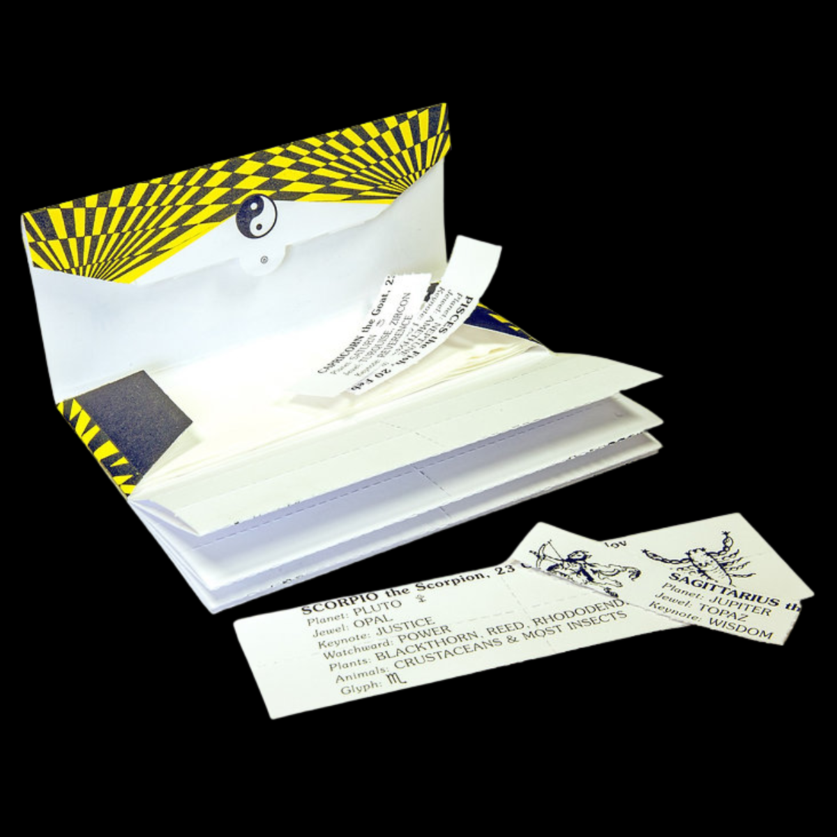 Close-up of Highland Cosmic rolling papers and tips ready for use.
