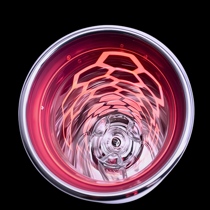 top-down view inside the Red Matrix bong showing honeycomb graphics and glass percolator