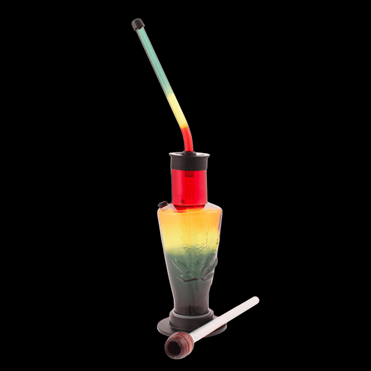 Leaf-embossed acrylic bong, 18 cm, fixed tube, Rasta colours