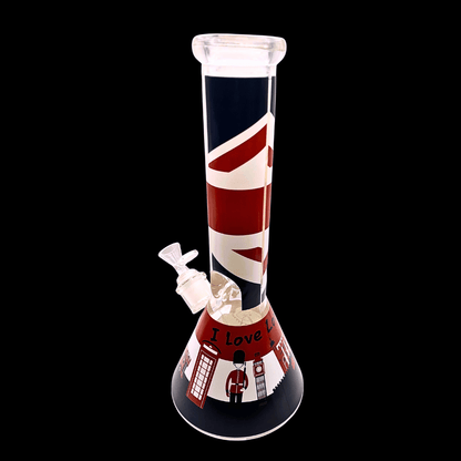 I Love London 32cm glass beaker bong with Union Jack design and removable glass bowl