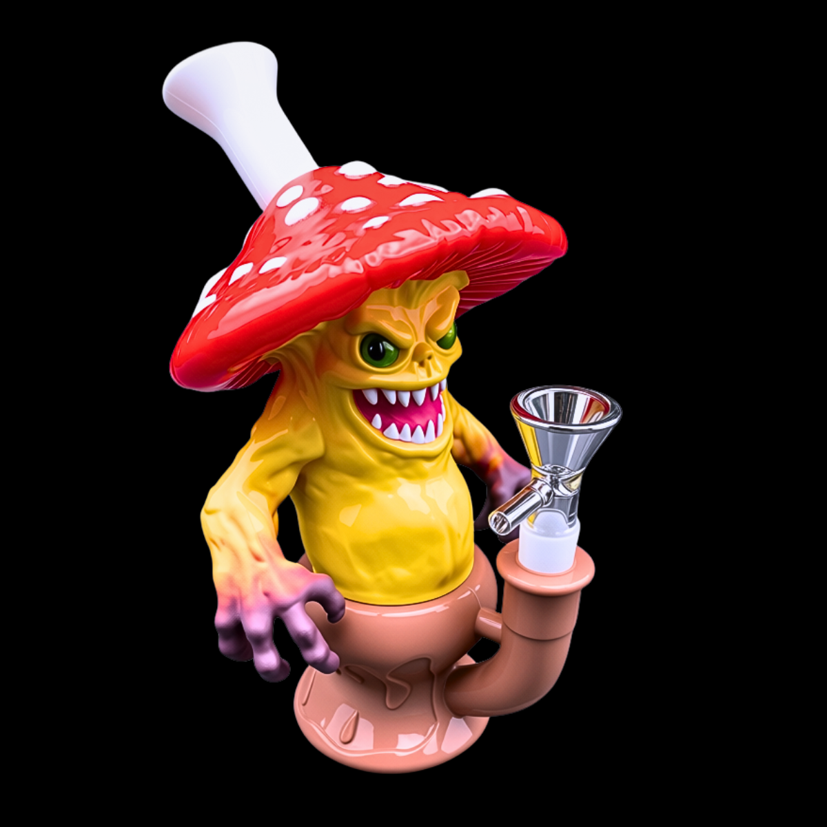 Red Monster Shroom 19cm silicone bong with removable glass bowl
