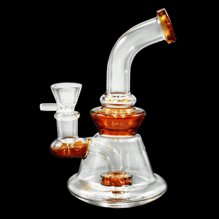 Mini 15 cm borosilicate glass percolator bong with curved mouthpiece