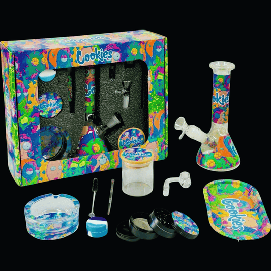 Cookies Colour Splash Glass Bong Gift Set — 9 Piece Smoking Bundle