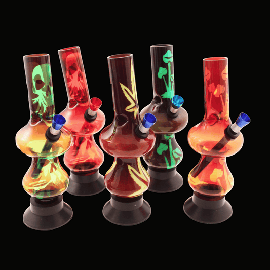 Mini Ice-Pinch Acrylic Bong — 20 cm acrylic bong with mixed motifs and ice-pinch neck
