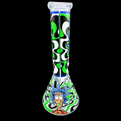 Rick and Morty-inspired Green Portal bong rear view showing wraparound artwork