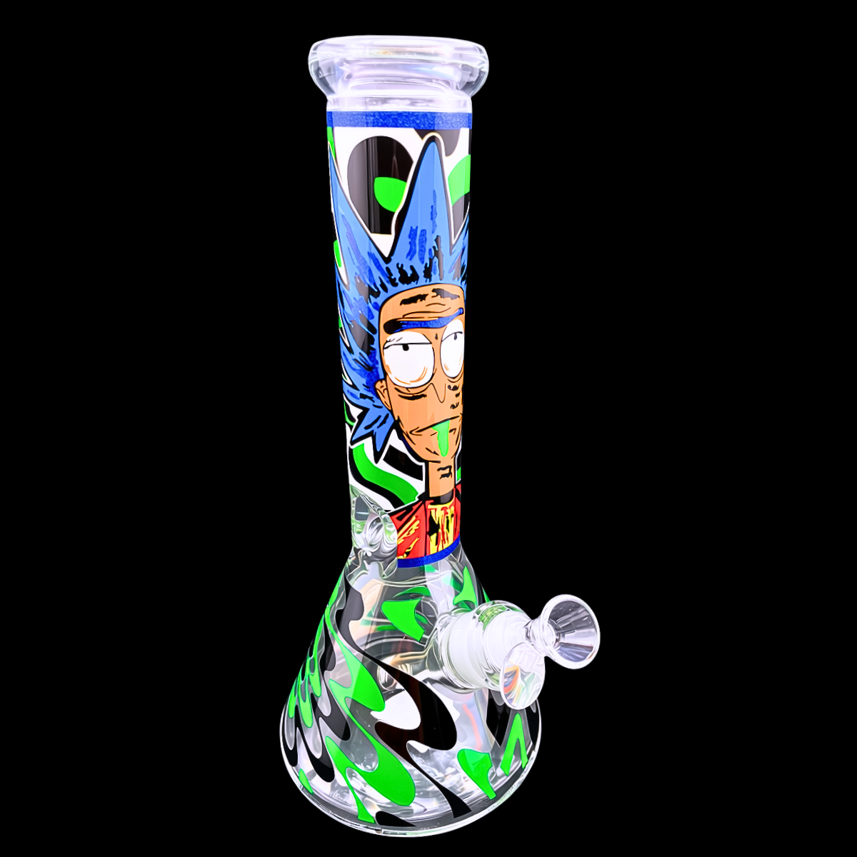 Green Portal Rick and Morty-inspired 7mm glass beaker bong front view