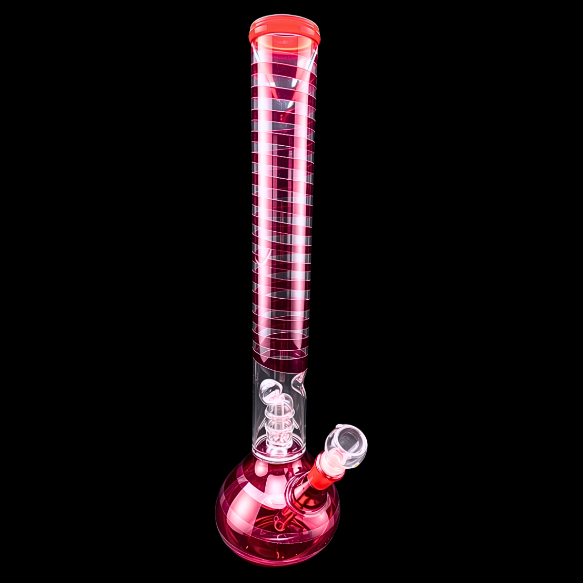 Neon Helix red glass percolator bong with spiral banding – 45cm