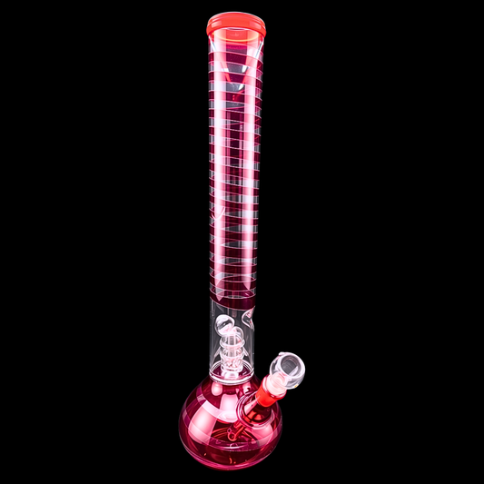 Neon Helix red glass percolator bong with spiral banding – 45cm