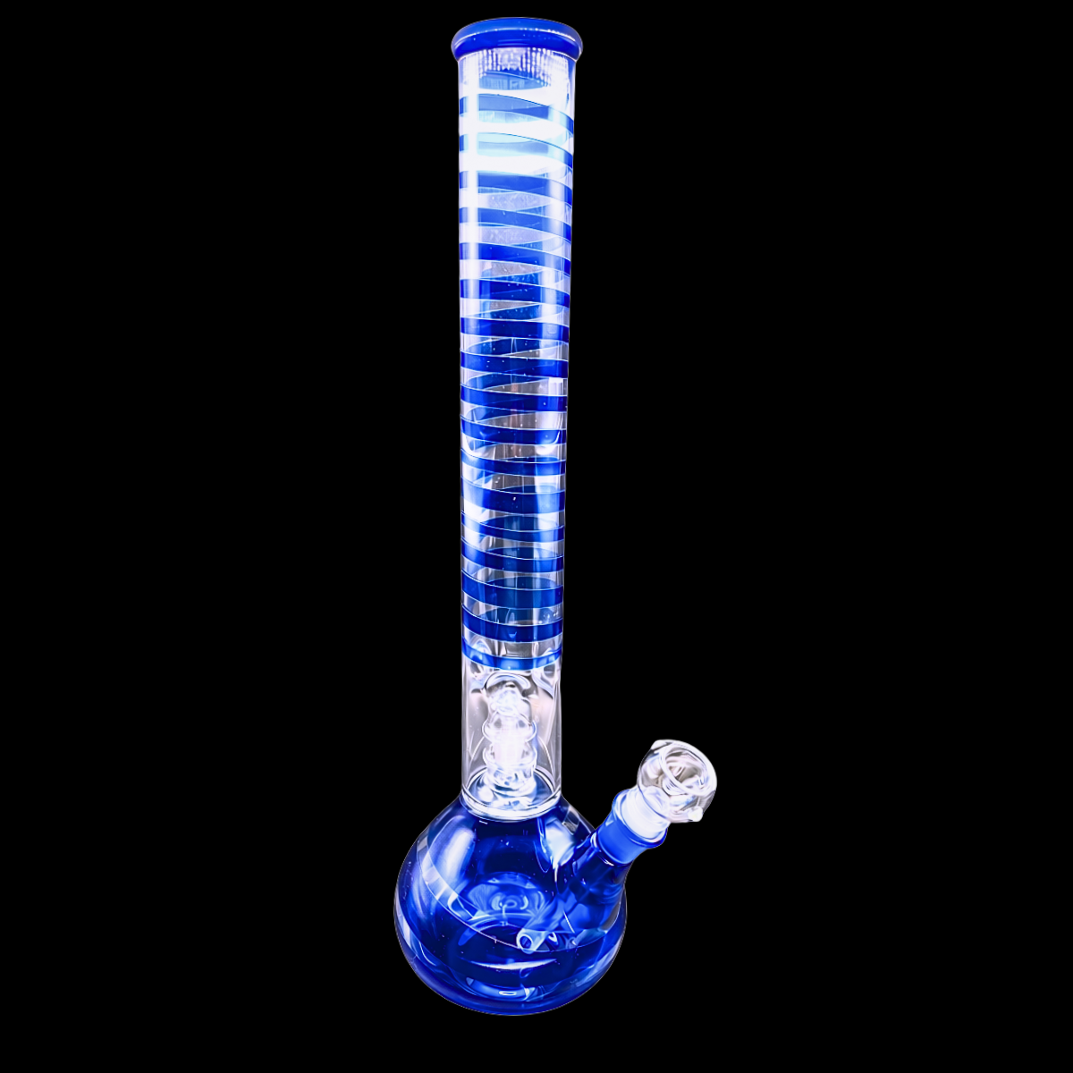 Neon Helix blue glass percolator bong with spiral banding – 45cm